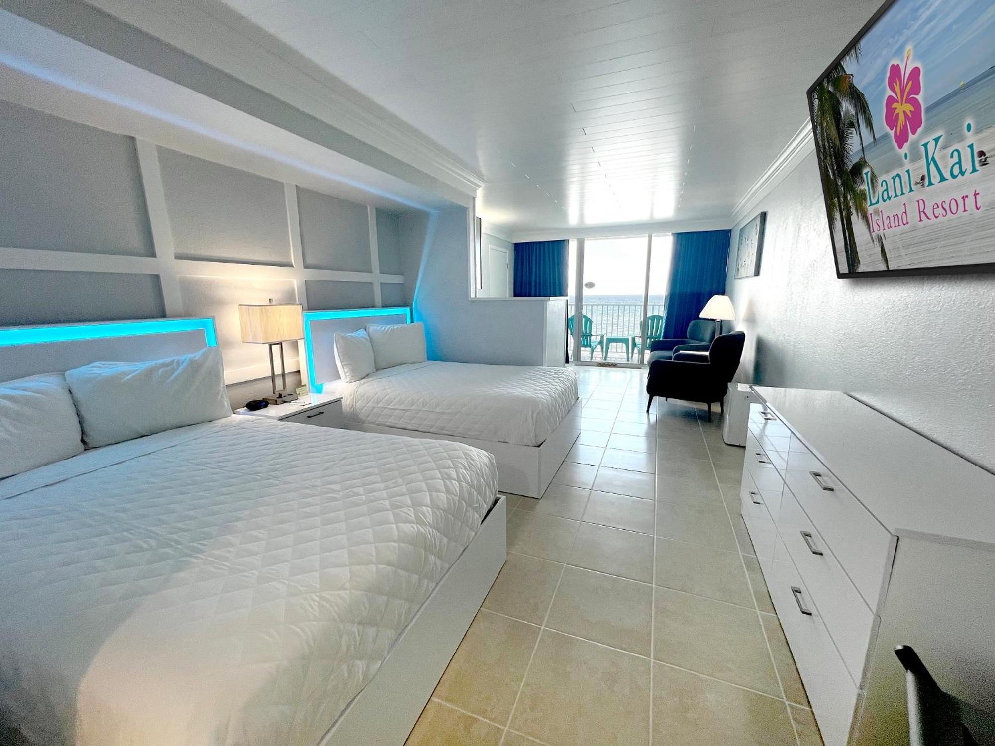 Beachfront Two Double Beds Studio Balcony