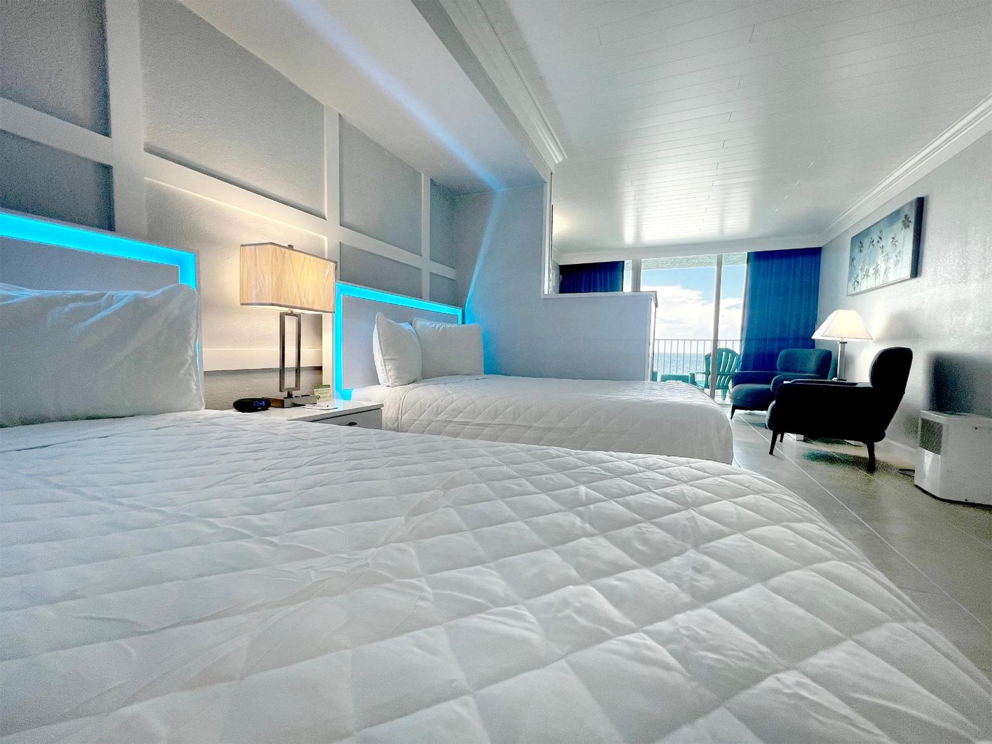 Beachfront Two Double Beds Studio Balcony